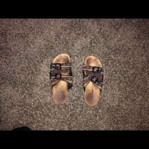 2 strapped tribal printed sandals